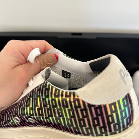 NEW P448 Jack Monogram Holographic Lace Up Low Top Leather Sneakers White 38 - Picture 9 of 9